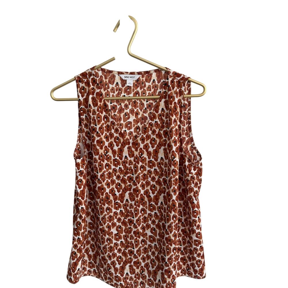 NINE WEST Brown Abstract Animal Print V-Neck Tank Top M Lined Shell 204849 EUC - Picture 3 of 8